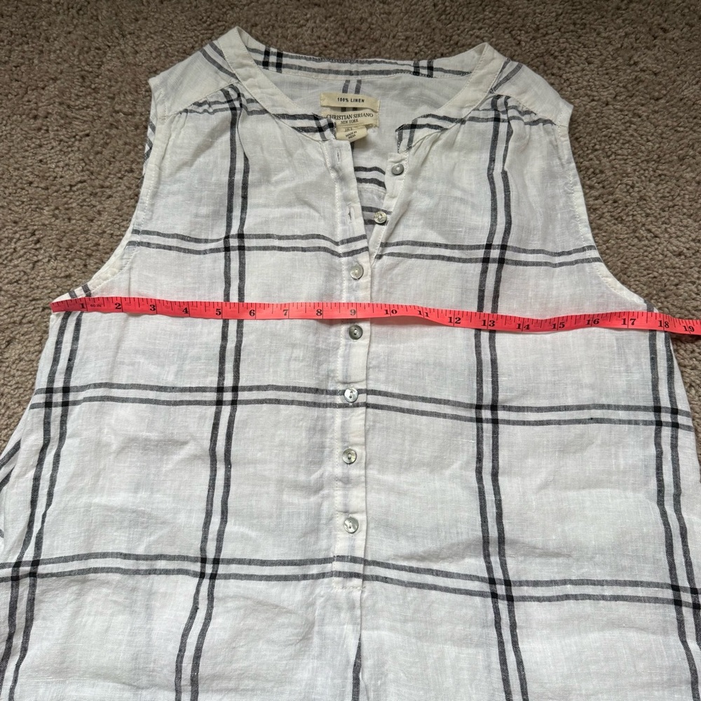 Christian Siriano 100% Linen Tank Top Blouse White Striped with Black Small - Picture 3 of 7